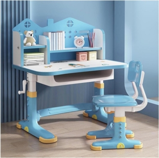 Kinder-Schreibtisch Stuhl Set höhenverstellbar Schublade Bücherregal Raketenblau