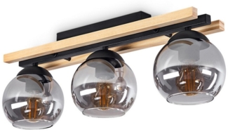 hofstein Deckenleuchte »Limite« Deckenlampe aus Metall/Holz/Glas in Schwarz/Natur/Rauchfarben, ohne Leuchtmittel, mit Schirmen Rauchglas, E27