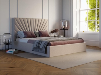 Vente-unique - Polsterbett mit Bettkasten - 180 x 200 cm - Stoff - Beige + Matratze - RILIODA von Pascal Morabito