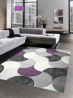 Carpetia Teppich Designer Teppich Wohnzimmerteppich Kurzflor Tropfen lila grau creme, rechteckig, Höhe: 13 mm