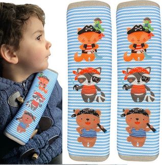 HECKBO Schlafkissen 1x oder 2x Kinder Auto Gurtpolster Gurtschutz mit Piraten Motiv - Sicherheitsgurt Polster für Kinder und Babys- Ideal für jeden Gurt Autositzerhöhungen Kinder Fahrradanhänger Flugzeug