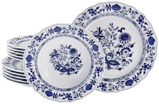 CreaTable Tafelservice Flora Zwiebelmuster, Tafel-Service 12-tlg (12-tlg), 6 Personen, Porzellan, Nostalgisch, Vintage