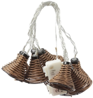 MARELIDA LED-Lichterkette 10 Lampenschirme Rattan Optik Boho Deko Girlande Timer Außen L: 2,7m, 10-flammig