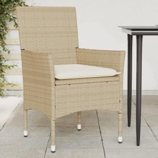 vidaXL Gartenstühle mit Kissen 2 Stk. Beige Poly Rattan 368113