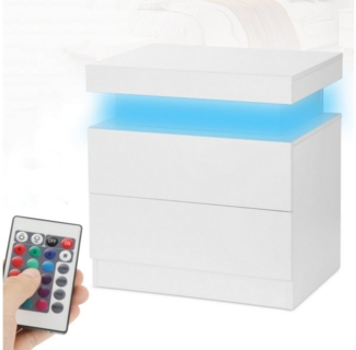 WILGOON Nachttisch Hochglanz Nachtschrank mit 2 Schubladen,LED-Beleuchtung 16 Farben (Nachttisch mit LED Streifen, Beistelltisch), Nachttisch mit einstellbare Farben,Sofatisch, 45x35x55 cm Schwarz/Weiß