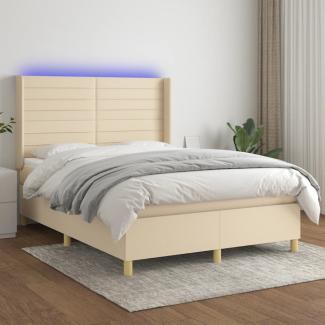 vidaXL Boxspringbett mit Matratze & LED Creme 140x190 cm Stoff 3138954