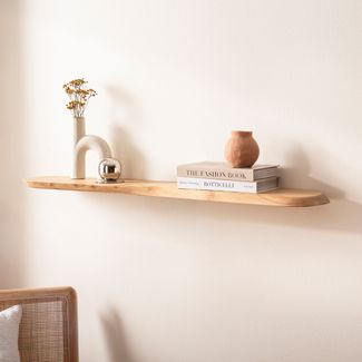 FineBuy Wandregal Akazie Massivholz - Schwebendes Design Regal für die Wand Holz massiv - Hängeregal in organischer Form - Wandboard aus Echtholz