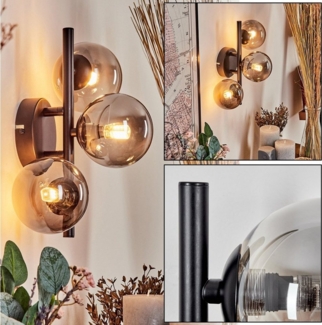 hofstein Wandleuchte Wandlampe aus Metall/Riffelglas in Schwarz/Rauchfarben, ohne Leuchtmittel, mit Glasschirmen (10 cm) u. An/-Auschalter, 3x G9, ohne Leuchtmittel