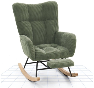 FLEXISPOT Schaukelstuhl mit Hoher Rückenlehne & Fußstütze, Relaxsessel, Schaukelsessel (Moderner Schwingsessel mit Holzkufen, mit Seitentasche), Gepolsterter Relaxsessel für Wohnzimmer & Schlafzimmer