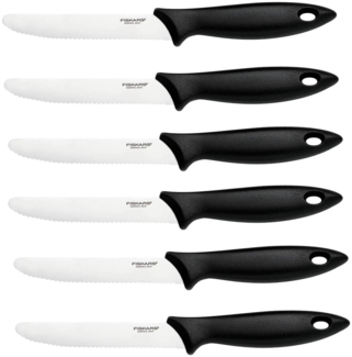 Fiskars 6 Stück Tafelmesser - Tomatenmesser Functional Form mit Wellenschliff rostfrei - Edelstahl/Kunststoff - Schwarz
