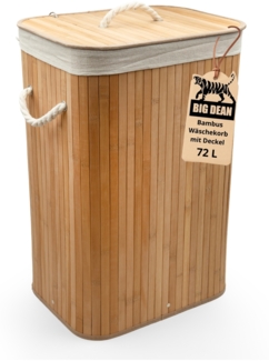 BigDean Wäschekorb Bambus 72L Wäschesammler Wäschetruhe Wäschetonne Wäschekorb mit Deckel Wäschesack herausnehmbar und maschinenwaschbar