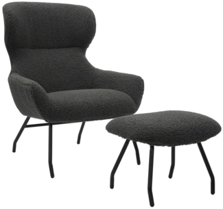 Sessel und Hocker Set in Anthrazit/Schwarz