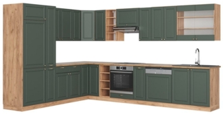 Vicco Winkelküche Fame-Line, Grün-Gold Landhaus/Goldkraft Eiche, 257 x 60 cm, AP Eiche