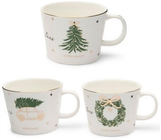 Rivièra Maison Geschirr Henkelbecher Tasse Joyful Christmas Mug (3er-Set)