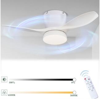 PRIISF Deckenleuchten Leise Deckenventilator Windmaschine Lüfter Lampe 54 cm Kühler Leuchte, Fernbedienung-gesteuert, LED Lampenlüfter 3 Flügel mit Speicherfunktion, Deckenlampe Ventilator mit Licht 3CCT Dimmbar, 42W Deckenventilator Beleuchtung Leiser...