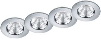 TRIO Leuchten LED Einbaustrahler, Dimmfunktion, LED fest integriert, Warmweiß, 4er-SET Deckeneinbauleuchte, Badlampe Decke Dusche Silber Ø 8,5cm IP65