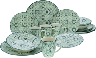 CreaTable, 17848, Serie Yara Petrol, Geschirrset, Kombiservice 16 teilig Grün