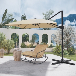 GUNJI Sonnenschirm ∅270/330cm,Gartenschirm UV Schutz 50+,mit Ständer, Abdeckung, 360° drehbar,Gewicht 16KG, leicht zu öffnen und zu schließen