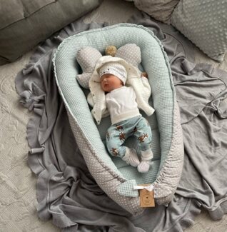 Loolay Bettnestchen Minze WAFFELPIQUE Baumwolle BABYNEST Neugeborene Babyausstattung, (PREMIUM Geschenk Reisebett Nestchen SOLO/ o. in Geschenk SETS, 2-tlg, 4 Jahreszeiten ATMUNGSAKTIVER MINZE WAFFELSTOFF Babynestchen), LOOLAY® - 100% Europäische Stoff...