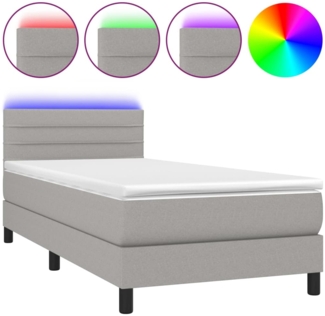vidaXL Polsterbett mit Matratze und LED-Beleuchtung Hellgrau 90x200 cm
