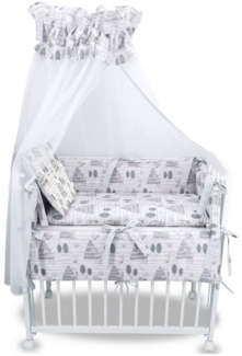 Baby-Delux Beistellbett Babybett Waldfreunde grau, 10-tlg, Stillbett 90x40 weiß höhenverstellbar, Matratze inkl. komplett Set