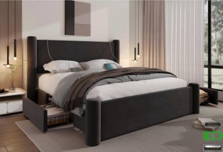 LVHOM Polsterbett 140x200cm/160x200cm Bettgestell, Doppelbett/Straumbett/Funktionsbett (2 Stauraumschubladen, integrierten USB/Typ C-Ladeports, Samt, dick gepolstertem Kopfteil, stabilen Stützsäulen, modernem Design, für maximalen Komfort und Funktiona...