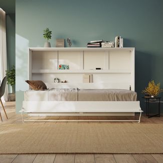 SMARTBett Schrankbett Standard 90x200 cm, 120x200 cm, 140x200 cm Weiß Klappbett horizontal/ quer, Gasdruckfedern