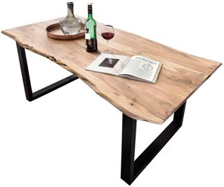 SAM® Baumkantentisch Lennart, massives Akazienholz, natürliche Baumkante, Metallgestell U-Form