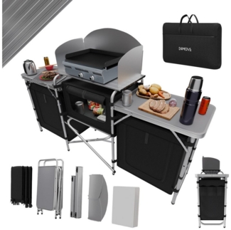 24Move Campingschrank Campingküche CAMPO Alu Outdoorküche (faltbar, inkl. Windschutz und Tragetasche) mit Arbeitsplatte und Staufächern