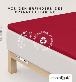 Schlafgut 'PURE TOPPER' Spannbettlaken, für Topper bis 10 cm Höhe, Red Deep, XL 180x200 cm - 200x220 cm, 100% Bio-Baumwolle