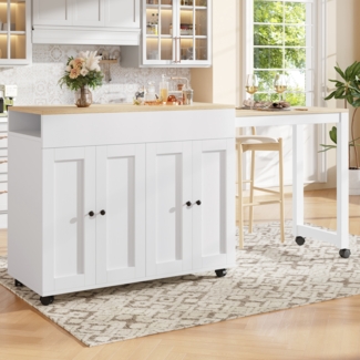 Ausziehbare Kücheninsel Weiß 118–180 cm mit Stauraum – eleganter Bartisch für 4–6 Personen in Holzoptik