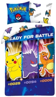 Halantex Bettwäsche Pokemon - Pikachu Gengar Glurak - Wende-Bettwäsche-Set, 135x200 80x80, Baumwolle, 100% Baumwolle