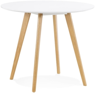 Kadima Design Runder Skandinavischer Tisch aus Eiche, ø 90 cm, bis zu 5 Personen. Weiß-Beige