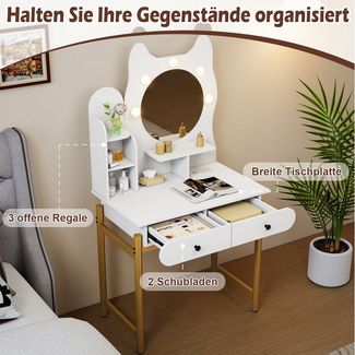COSTWAY Schminktisch (1-St), Frisiertisch mit Spiegel, 3 Lichtmodi, in Katzenform