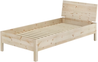Metallfreies Holzbett Einzelbett Zirbe massiv 100x200 mit wählbarem Zubehör V-60.95-10Rollrost inkl.