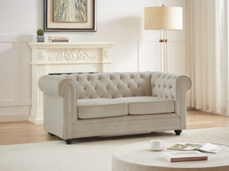 Vente-unique - Sofa 2-Sitzer - Samt - Beige - CHESTERFIELD