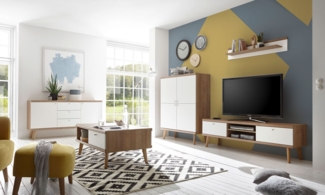 Wohnzimmer Set Merle 427cm eiche riviera / weiß matt Wohnwand Sideboard