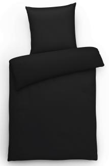 Mako-Satin Bettwäsche "Premium" aus 100% Baumwolle - Uni Schwarz 135 x 200 cm und 80 x 80 cm