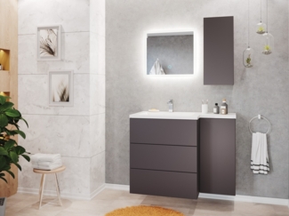 Badblock ELISA rechts 3er Set LED-Spiegel Hängeschrank anthrazit : Anthrazit