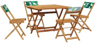 vidaXL 5-tlg. Garten-Essgruppe Stoff und Massivholz Blattmuster 3281788