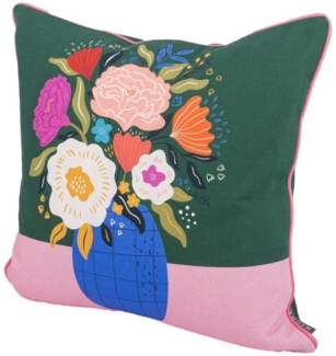 Magma Heimtex Dekokissen Kissenhülle mit Keder Blumenvase Baumwolle grün rosa bunt 45x45cm