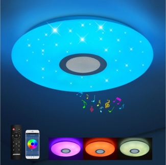 JDONG LED Deckenleuchte Dimmbar mit Bluetooth Lautsprecher 30/37/40/50CM, Badzimmer Deckenlampe, mit Fernbedienung und APP-Steuerung,Weißes Rauschen, für Schlafzimmer Küche