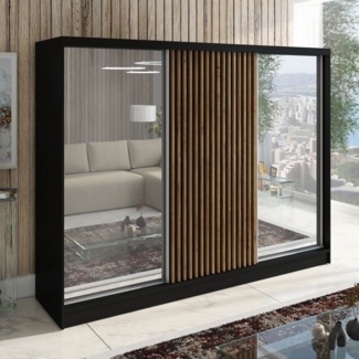 Schwebetürenschrank DIVER 3-türig Schrank 200 cm (mit Spiegel) Farbe: Schwarz