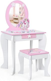 COSTWAY Kinder Schminktisch mit Hocker, Prinzessin Frisiertisch mit Schublade und Abnehmbarer Spiegel, Frisierkommode rosa, Schminkkommode für Mädchen von 3-7 Jahren (Weiß)