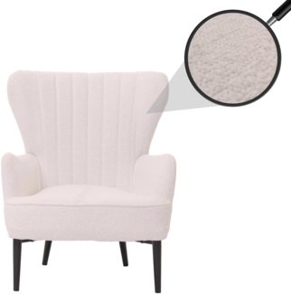 Lounge-Sessel HWC-K37, Cocktail-/Ohrensessel Polsterstuhl Retro Vintage Stoff Bouclé (600g/m²) Öko-Tex ~ weiß