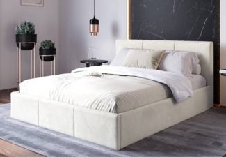 Home Collective Polsterbett Stauraumbett 120x200, 140x200, 160x200, 180x200 cm mit Kopfteil, 140×200 cm, mit Gasdruckfeder, Metallrahmen, Samtpolsterung, Beige