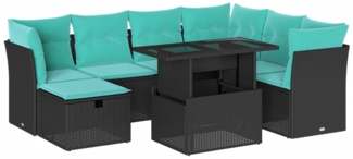vidaXL 8-teiliges Gartensofa-Set mit Kissen, schwarzes Polyrattan 3274677