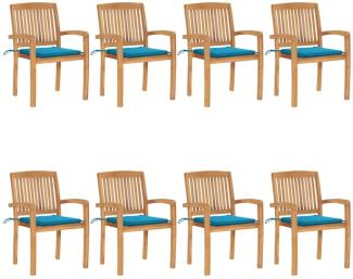 vidaXL Stapelbare Gartenstühle mit Kissen 8 Stk. Massivholz Teak
