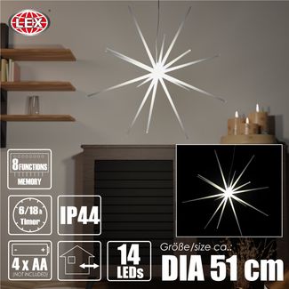 Leuchtstern Lichterstern Lichterkette Weiß Batterie 14 LEDs 8 Leuchtfunktionen
