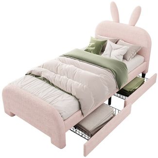 BlingBin Polsterbett Einzelbett Jugendbett Kinderbett (1-tlg, mit zwei Schubladen), 90×200cm,Schafwolle resistent,Cartoon Kaninchenform